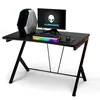 Image de COSTWAY 3 en 1 Bureau Gaming 116X75X77 CM Cadre en Métal en Forme de R avec Repose-pieds Réglables Charge 80 KG Style Design