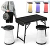 Image de COSTWAY Ensemble de Table et 2 Tabourets Pliants Extérieur Tabouret LED Rétractables avec 3 Effets de Lumière pour Camping Pêche