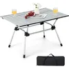 Image de COSTWAY Table de Camping Pliante en Aluminium pour 4-6 Personnes Charge 50 KG Plateau Enroulable à Latte et Sac de Transport Argent