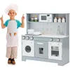Image de COSTWAY Cuisine Enfant en Bois 3 Ans+ 6 Accessoires Effets Sonore et Lumière Téléphone Inclus Gris