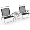 Image de COSTWAY Salon de Jardin avec 2 Chaise et 1 Table Pliantes Cadre Métal Table Basse en Verre Trempé pour Balcon Patio