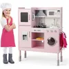 Image de COSTWAY Cuisine pour Enfants 3Ans+ en Bois - 16 Accessoires Effect Sons et Lumières avec Téléphone Vêtements de chef Rose