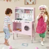 Image de COSTWAY Cuisine pour Enfants 3 Ans+ en Bois - 5 Accessoires Effect Sons et Lumières avec Téléphone Rose
