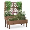 Image de COSTWAY Jardinière avec Treillis en Bois de Sapin Bac à Fleurs Rectangulaire avec Trou de Drainage pour Plante Grimpante Marron