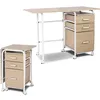 Image de Bureau pliable sur roulettes - COSTWAY - 3 tiroirs - MDF/acier - naturel