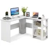 Image de COSTWAY Bureau dAngle en Forme de L - L 130 x P 130 x H 74 CM - Étagères Rangement à 2 Niveaux - Contemporain - Blanc
