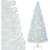 Image de Sapin de Noël LED Blanc à Fibre Optique 120cm COSTWAY-Feuilles Irisées Flocon de Neige-18 Lumières Multicolores-Décoration Etoilée