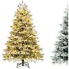 Image de Sapin de Noël LED Lumineux 180 cm COSTWAY-350 Lumières Blanches Chaudes Pré-illuminé-1022 Branches avec Neige Blanche en PE PVC