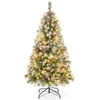 Image de Sapin de Noël Pré-Éclairé Artificiel 195cm COSTWAY avec 420 Lumières LED 8 Modes dÉclairage Baies Rouges & Pommes de Pin