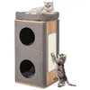 Image de COSTWAY Arbre à Chat Rectangulaire à 3 Niveaux avec Couverture Amovible du Condo Tour à Griffer pour Chat avec Coussin en Peluche