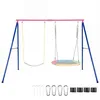 Image de Balançoire Extérieur Enfants COSTWAY-en Métal Structure en A-Charge 300KG--Mousquetons et Couvre-pieds-2 Façons de Suspendre-Rouge