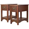 Image de COSTWAY Lot de 2 Tables dAppoint avec Tiroir Pieds en Bois dHévéa 56x33x585 cm Bout de Canapé Rétro Brun Rougeâtre