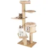 Image de COSTWAY Arbre à Chat en Bois 191CM avec Hamac Panier Perchoir et Niche Tour à Chat avec Coussin Amovible et Poteaux à Gratter
