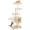 Image de COSTWAY Arbre à Chat en Bois 170CM - Perchoir Condo - Tour à Chat - Coussin Amovible Poteaux à Gratter en Sisal 4 Plate-formes
