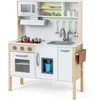 Image de COSTWAY Cuisine Enfants 3-6 Ans en Bois - 18 Accessoires avec Évier Micro-ondes Blanc Dispositif Anti-basculement