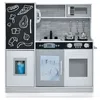 Image de COSTWAY Cuisine Enfants 3 - 6 Ans en Bois avec Téléphone Tableau Noir Micro-ondes Machine de Glaçons 7 Accessoires Gris