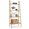 Image de COSTWAY Bibliothèque en Bambou à 4 Niveaux avec Dispositif Anti-basculement Étagère Échelle avec Patins Antidérapants Naturel