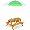 Image de GOPLUS Table et Banc 3 en 1 pour Enfants avec ParasolTable Convertible avec Plateau Amovible et 2 Boîtes de RangementVert+Blanc