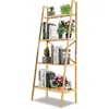 Image de GOPLUS Bibliothèque en Bambou Étagère en Échelle à 4 Niveaux avec Dispositif Anti-basculement pour Salon-Entrée Naturel
