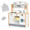 Image de COSTWAY Cuisine pour Enfants - 17 Accessoires avec Toque Tablier Machine à laver Micro-ondes Cuisinières pour 3 - 10 Ans