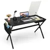 Image de COSTWAY Bureau Gaming de 120 x 60 x 74cm avec Tiroir Cubique Sac de Rangement Latéral Table d Ordinateur Moderne Noir+Blanc