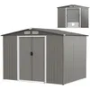 Image de Abri de Jardin Extérieur en Acier Galvanisé 474m²246 x 193 cm COSTWAY-Fondation4 PersiennesDouble Porte et Rampe-Gris Foncé