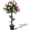 Image de COSTWAY Rosier à Fleurs Artificielles de 93 cm Roses de Pin Pot de Pépinière Tronc en Bois Véritable pour Porche Maison