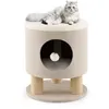 Image de COSTWAY Arbre à Chat 47 CM avec Condo et Poteaux Griffoir Charge 60 KG Tour de Jeux pour Chats avec Balle en Peluche Beige