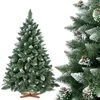 Image de FairyTrees Sapin de Noël Artificiel 150cm Arbre de Noël avec Support en Bois PIN ENNEIGÉ Blanc Naturel Made in EU