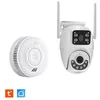 Image de Kit Double Caméra extérieure KYF rotative IP 3MP Wifi vision nocture couleur + Détecteur de fumée connecté 10 ans Normes CE EN