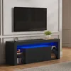Image de Meuble TV LED 140 cm HavenlyHome - Banc TV Moderne avec Placard - Etagères Réglables - Jusquà 65 - pour Salon et Chambre - Noir