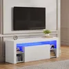 Image de Meuble TV LED 140 cm HavenlyHome - Banc TV Moderne avec Placard - Etagères Réglables - Jusquà 65 - pour Salon et Chambre - Blanc