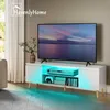 Image de Meuble TV LED 140 cm HavenlyHome Support TV avec 2 Portes et 2 Etagères pour Télévision jusquà 65 pour Salon et Chambre Blanc