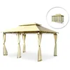 Image de COSTWAY Tonnelle Barnum Pergola 39 x 29 x 27 M-Toiles Moustiquaires Amovibles-6 Parois-Double Toit-Auvent Tissu Polyester-Beige