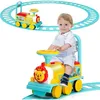 Image de DREAMADE Train Électrique avec Rails 16PCS Voiture Enfant Lumineuse Musicale avec Volant Pédales Rétractables Bleu