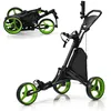 Image de COSTWAY Chariot de Golf Pliable à 4 Roues Sangle ElastiquePorte-parasol Réglable et Porte-gobelet Sac Recouvert dAluminium Vert