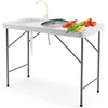 Image de COSTWAY Table de Camping Pliante avec Éviers pour Nettoyage de Poisson Acier &HDPE pour Jardin Camping Pique-Nique