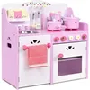 Image de COSTWAY Cuisine Enfants en Bois avec Sons Réel - 13 Accessoires 60 x 295 x 62 CM avec Poêle Pot Placard Four Ustensiles en
