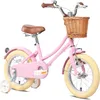 Image de Glerc 12 Pouces vélo rétro pour Filles de 3 4 5 Ans avec Roues dentraînement Panier et Sonnette Rose