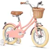 Image de Glerc 16 Pouces vélo Enfant pour Fille 4 5 6 7 8 Ans Style rétro Vintage avec Panier Roues dentrainement et Sonnette pêche