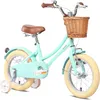 Image de Glerc 16 Pouces vélo Enfant pour Fille 4 5 6 7 8 Ans Style rétro Vintage avec Panier Roues dentrainement et Sonnette Vert Menthe