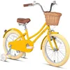 Image de Glerc vélo Enfant 18 Pouces pour Filles 5 6 7 8 Ans Style rétro Vintage avec Roues dentrainement Panier et Sonnette Jaune