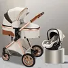 Image de Poussette 3 en 1 Bébé Combinée Siège-Auto Nacelle Trio Réversible Réglable Haute Qualité Roues increvables.blanc casse