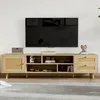 Image de Meuble TV 160cm Rotin Naturel - 2 Tiroirs 1 Porte Rotin Compatible TV 70 Gestion Câbles