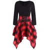 Image de Robe PFL3H robe chemise décontractée o-cou lacets tartan imprimé à carreaux mini robe asymétrique col en v coupe évasée jupe évasée