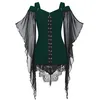Image de Robe IQ5JK Lazzboy s Flare Sleeve Lace Chiffon Solid Cold Shouder Cross Strappy Irregular Hem Hem Costume Tunic Dress Taille-34