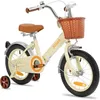 Image de Vélo pour Enfant 14 Pouces pour âgés 3-5 Ans Bicyclette Beige pour Filles et Garçons avec Panier Avant et Roues Stabilisatrices