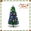 Image de COSTWAY Sapin de Noël Artificiel Lumineux LED 120CM Fibre Optique Lumière Couleur Variable avec Etoile de Cime Décoration de Neige