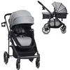 Image de Poussette Bébé 4 Roues 2-en-1 COSTWAY-Pliage à une Main-Siège Réversible-DossierAuvent Réglable-Housse de Pied-0-3 Ans15KG-Gris