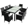Image de Mobilier à dîner salon de jardin 9 pièces et coussins résine tressée noir 02_0014845
